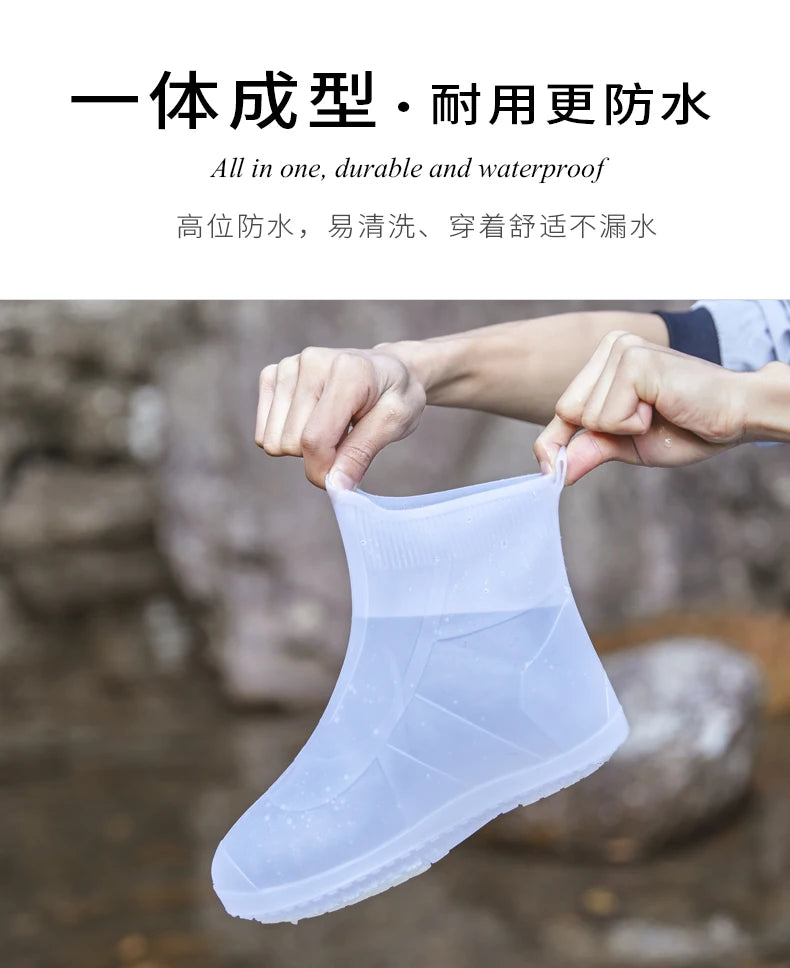 Waterproof Silicone Shoe Cover High Top Rain Boots Cover Non Slip Overshoes Unisex Rubber Water Resistant Footwear Rainy Day