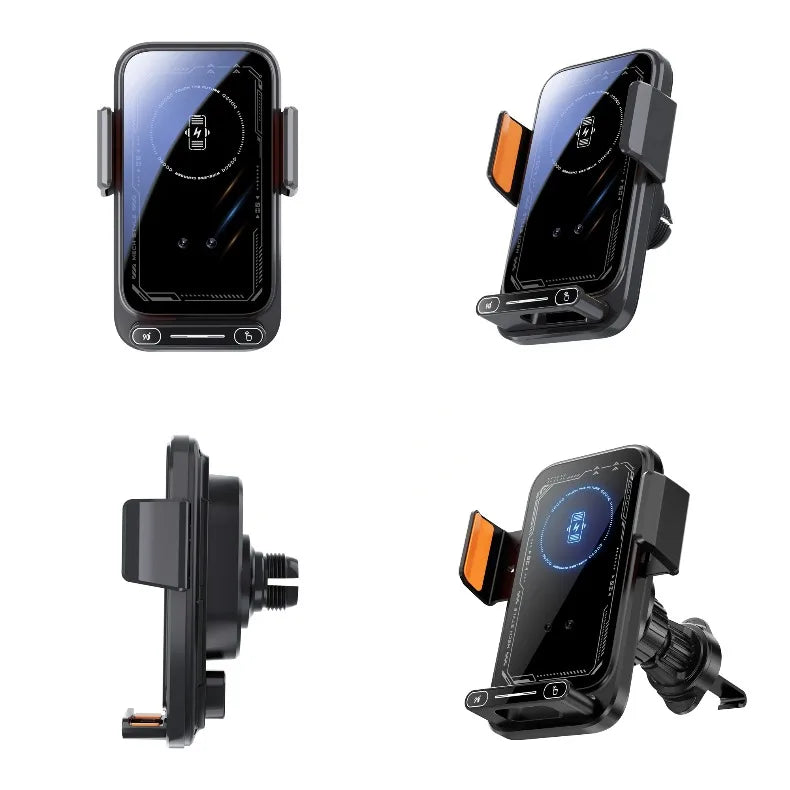2026 New Upgraded 15W Qi FCC ROHS Car Phone Charger Holder Auto Induction One Key Release 360 Rotating for Dashboard Windshield
