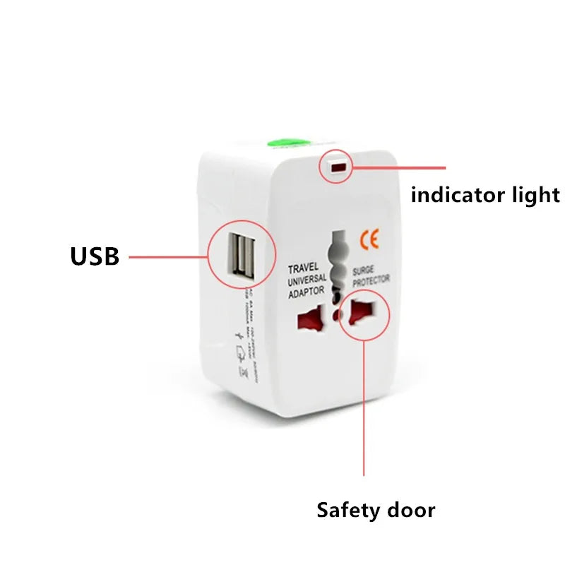All in One Universal International Plug Adapter 2 USB Port 1 Type C World Travel AC Power Charger Adapter AU US UK EU Converter