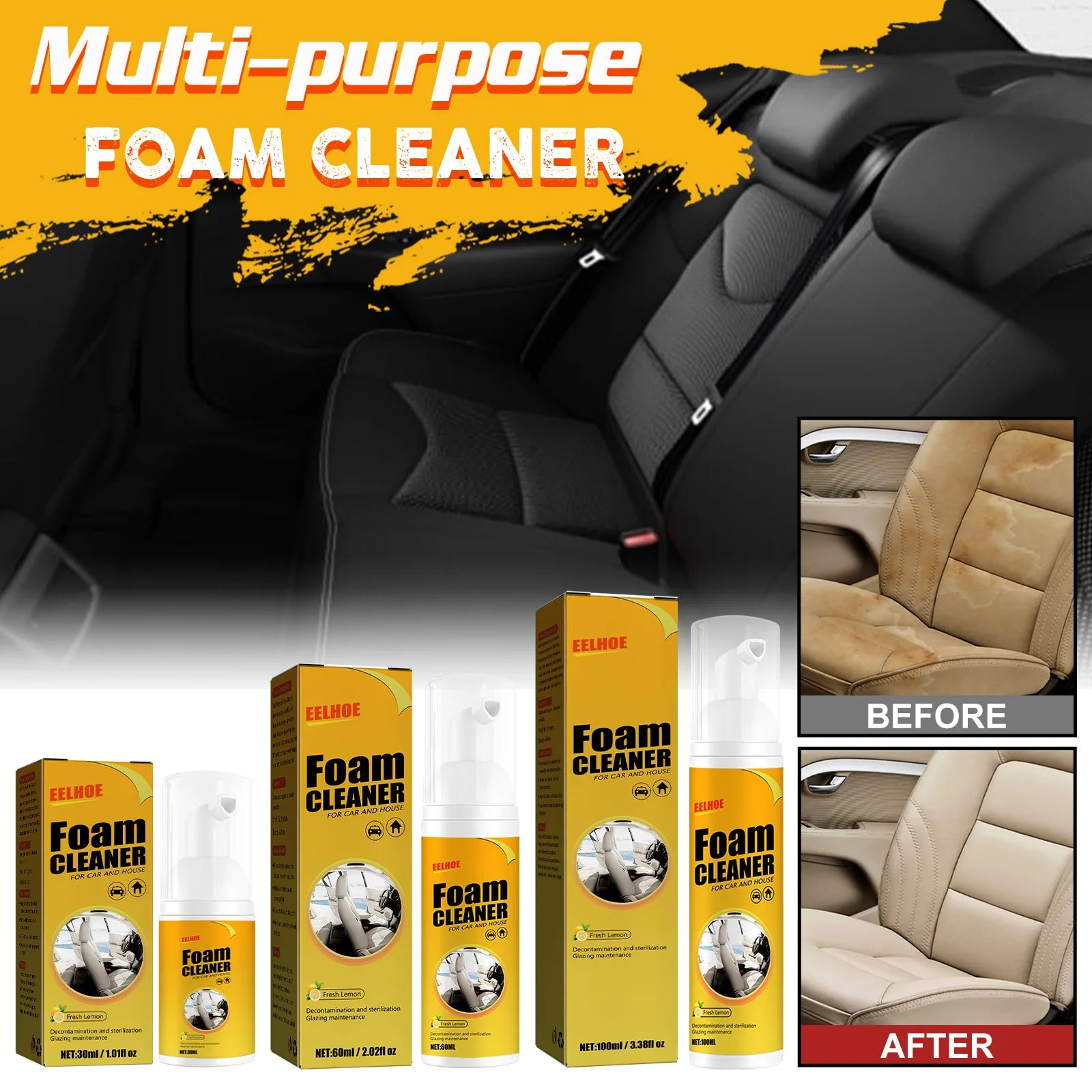 Multi-purpose Foam Cleaner Anti-aging Cleaning Automoive Seat Interior Auto Accessories Wash Surfaces Foam Cleaner