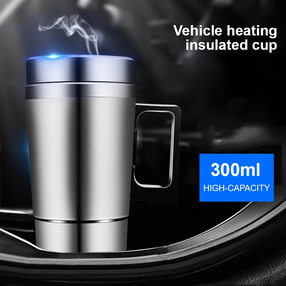 Car Electric Heating Cup Stainless Steel Camping Travel Kettle Vehicle Heating Cup Water Coffee Milk Thermal Mug 12V 450ml/300ml