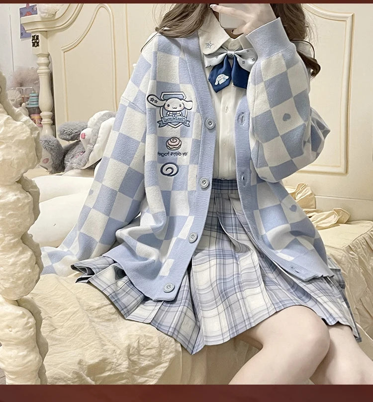 Anime Sanrioed Pompompurin Girls Cardigan Sweater Kawaii Kuromi Cinnamoroll Spring Autumn Knit Coat Loose Sweet Embroidery Tops