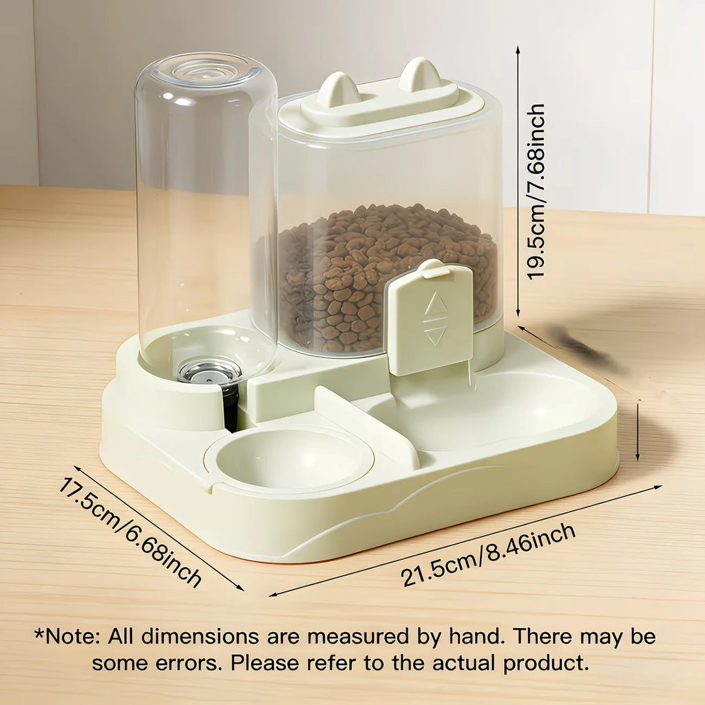 Pet drinking and feeding unit separates dry and wet food made of durable plastic with transparent design without battery for cat