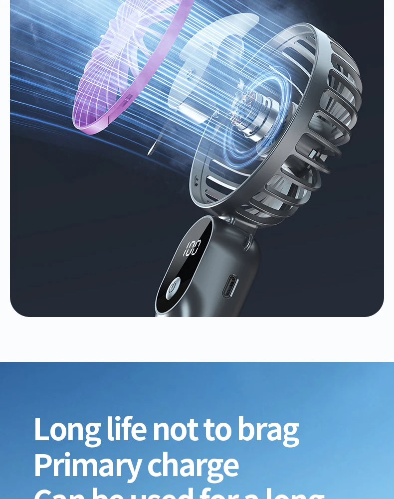 Portable Handheld Fan Mini USB Fan With 6 Speeds and Digital Display Foldable 3-in-1 Handheld Neck and Desktop Fan For Outdoor