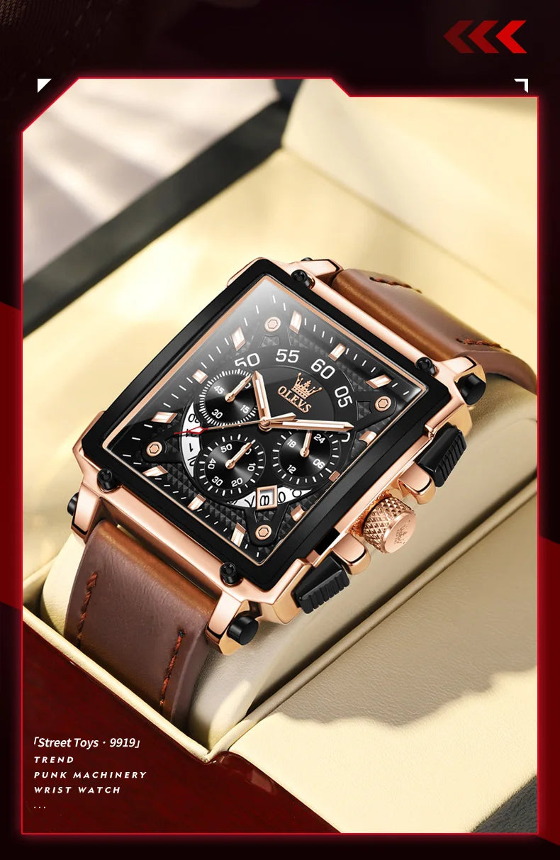OLEVS Top Brand Male Watches Square Quartz Watch Watch For Men Waterproof Leather Strap Sport Clock Male Relogio Masculino