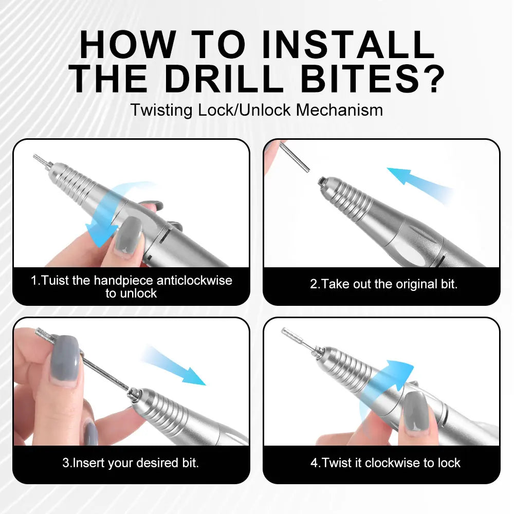 Electric DC Nail Drill Pen Handle File Polish Grind Machine Handpiece Manicure Pedicure Tool Nail Professional Drill Accessories