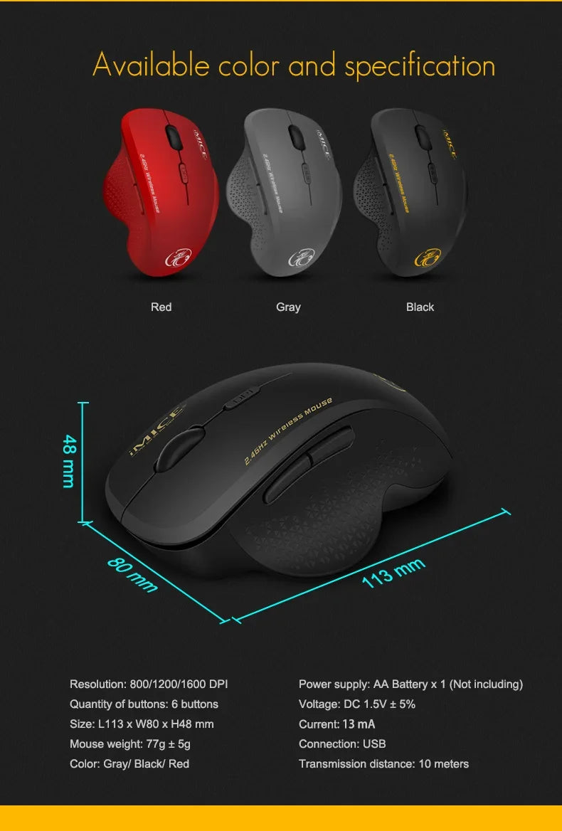 NexusClick 2.4G Wireless Silent Click Mouse,3 Adjustable DPI 6 Buttons Power Saving USB Plug Play Mice For Laptop Office Gaming