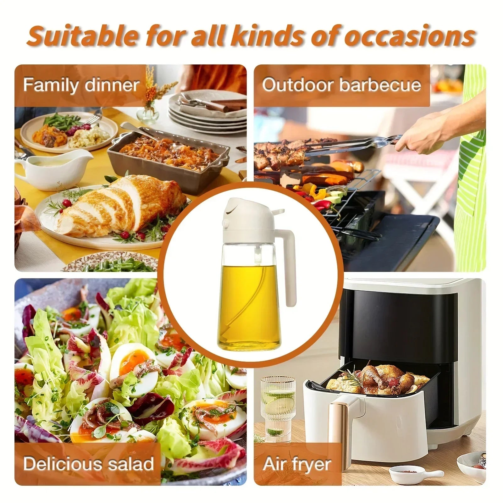 200/300/500ML Oil Air Pressure Double Nozzle Oil Spray Bottle Sprayer Kitchenware Oil Bottle Roasting Bottle Fitness Barbecue