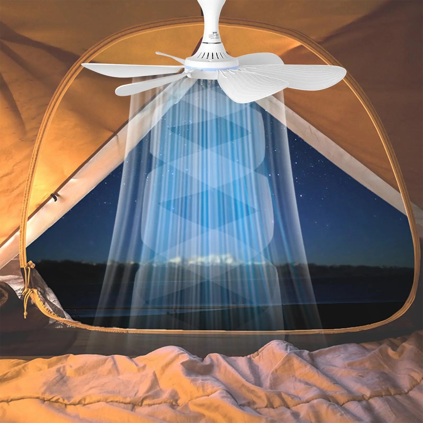 XIAOTREE USB Ceiling Fan DC 5V Air Circulator Fan 6 Detachable Blades Portable Hanging Ceiling Fans Camping Fan for RV & Home