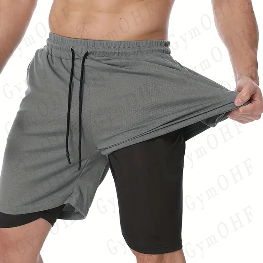LONSDALE Men's Pattern Printed Fitness Shorts Double Layer 2-in-1 Fast Drying Fitness Outdoor Leisure Training Sports Shorts