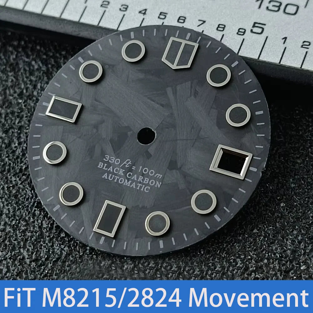 28.5mm Black Carbon Fiber Dial C3 Luminous Single Calendar Fit NH35 M8215 E2824 Movement Men’s Watch Accessories