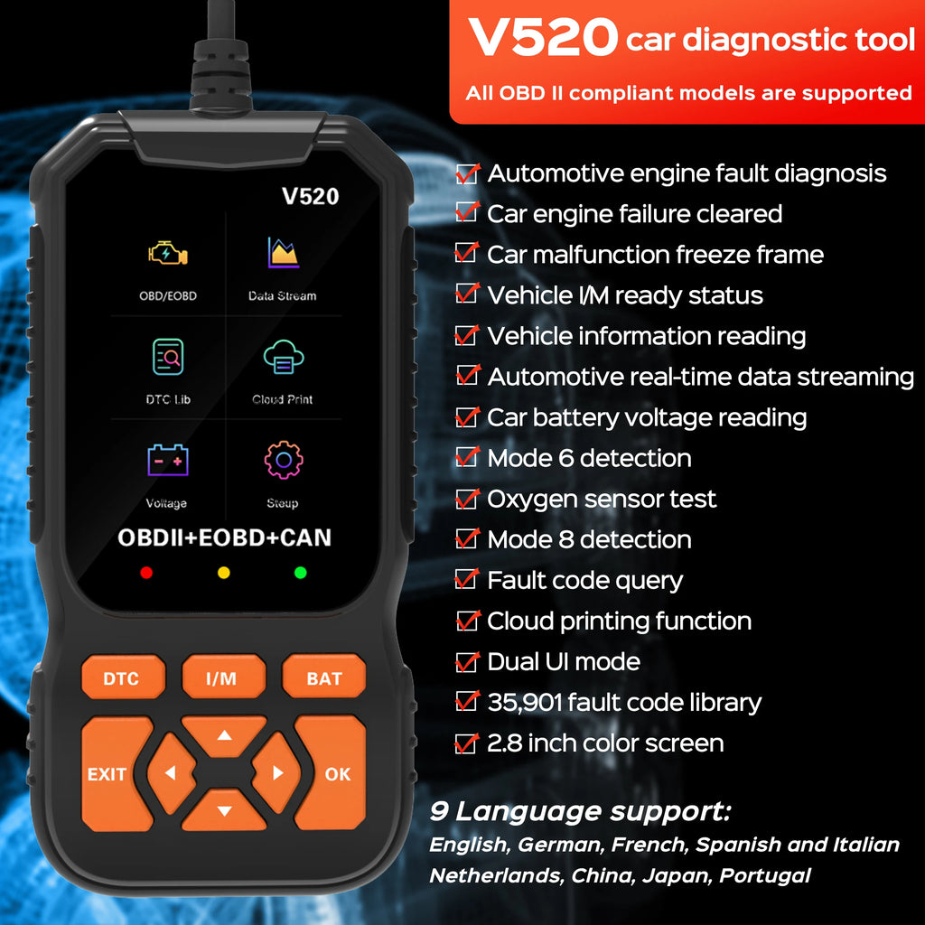 OBD2 Scanner Diagnostic Tool, Vehicle Check Engine Code Readers with Reset & I/M Readiness ,Car OBDII/EOBD Diagnostic Scan Tool