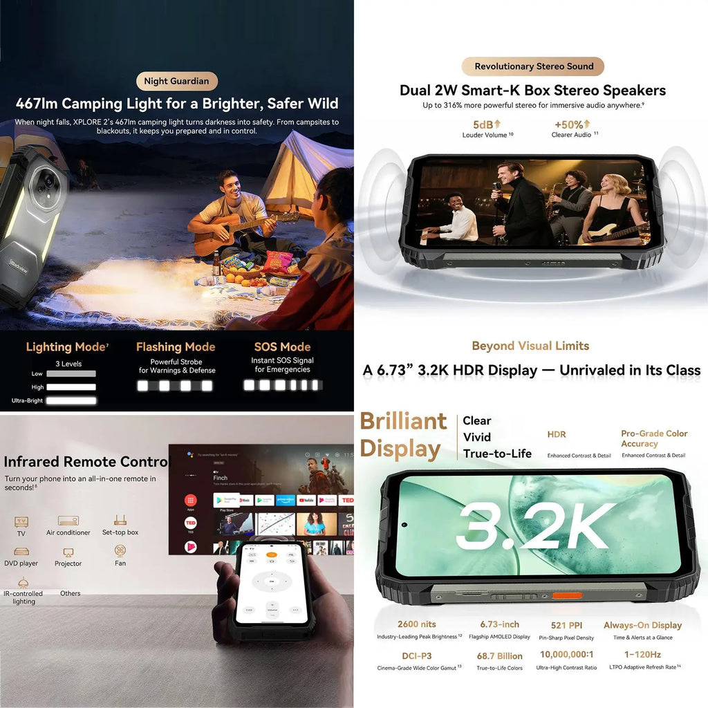 Blackview Rugged Phone XPLORE 2 16GB+1TB 6.73” AMOLED Display  Android 15 Dimensity 8300 MT6897 Octa Core 5G NFC Smartphone