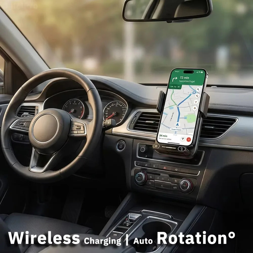 2026 New Upgraded 15W Qi FCC ROHS Car Phone Charger Holder Auto Induction One Key Release 360 Rotating for Dashboard Windshield