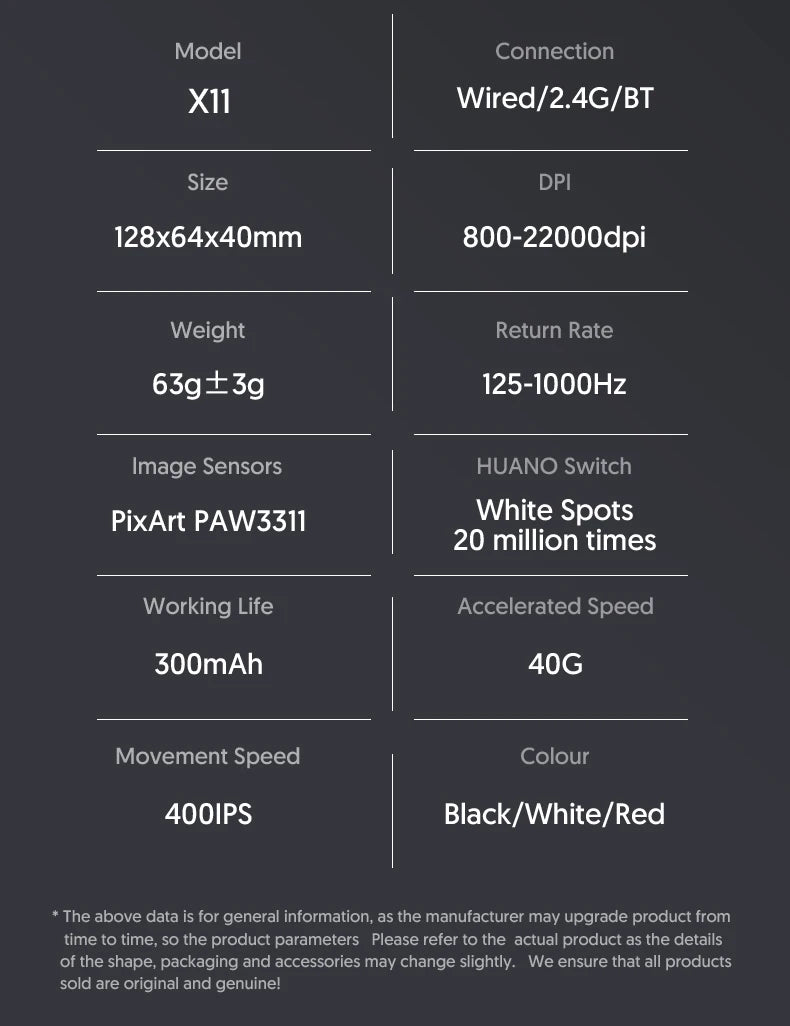 ATTACK SHARK X11 Wireless Gaming Mouse PAW3311 Sensor 22000DPI 3 Modes Wired 2.4G BT 280mAh Rechargeable Mouse