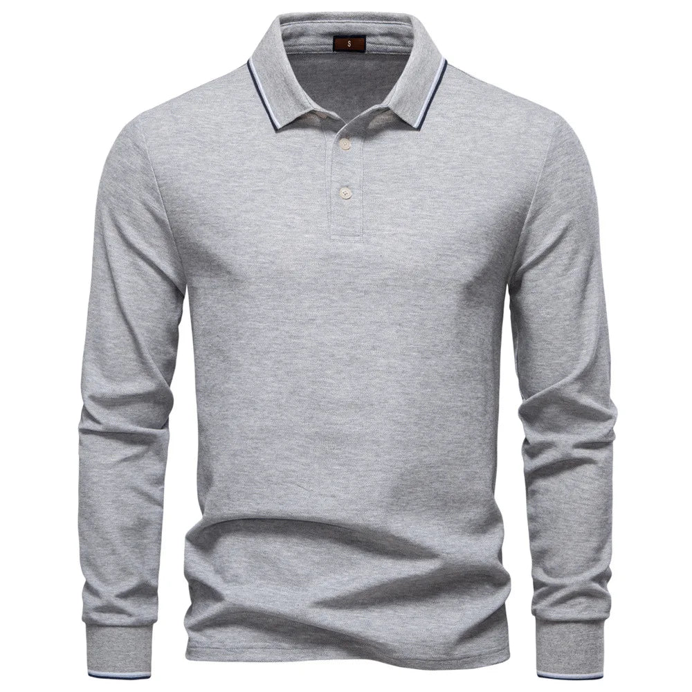 2025 Autumn New Men's Deer Embroidery Cotton Rich Blend Breathable Polo Shirts Long Sleeve Social Business Golf Polo Shirts Male