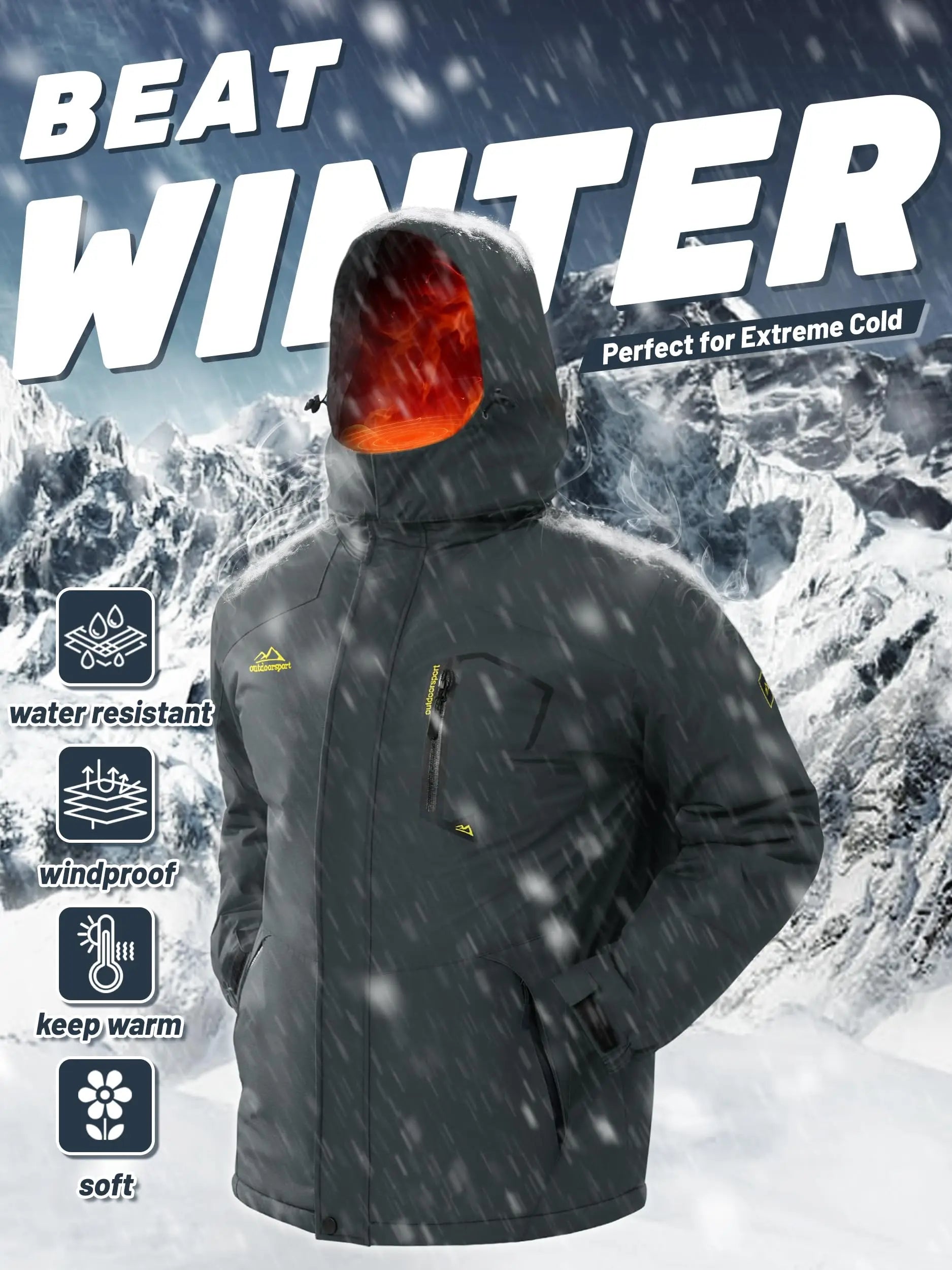 TACVASEN Men's Winter Ski Jackets Waterproof Fleece Coats Insulated Thermal Snowboard Jacket Parka Raincoat with Hood Man Parka