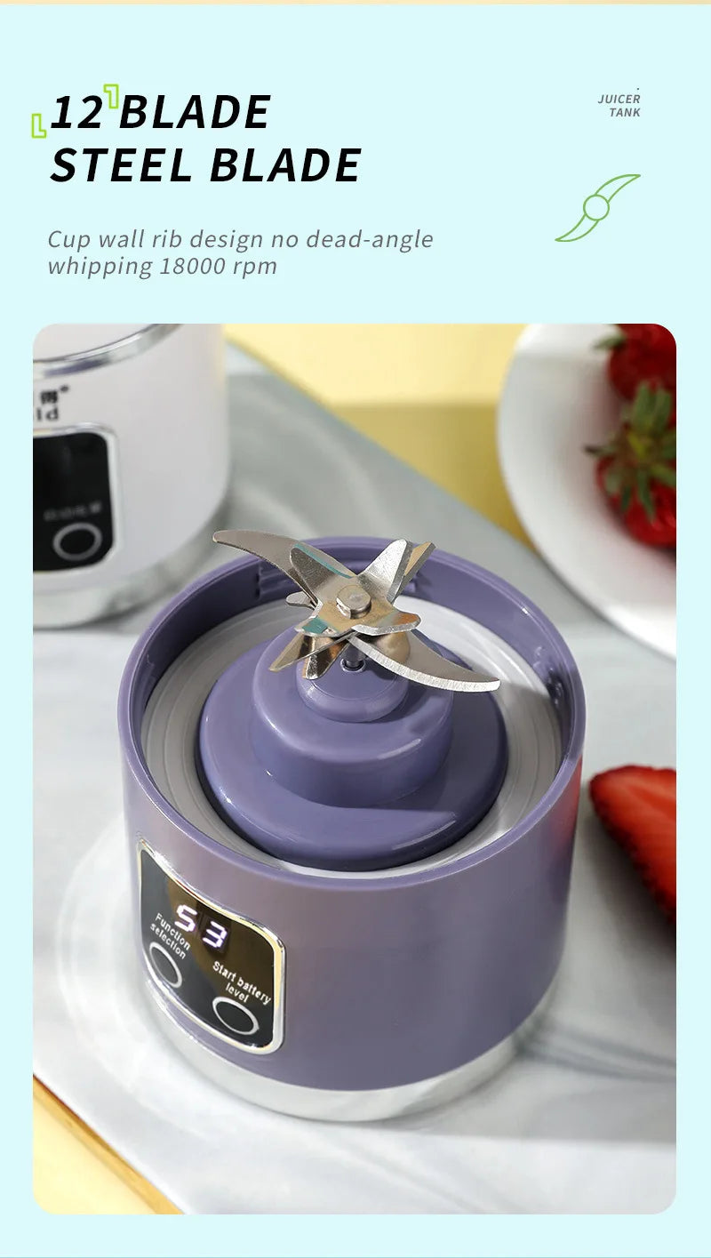 Outdoor portable juicer cup, rechargeable mini juicer, portable juicer, fruit and vegetable juicer with LED display