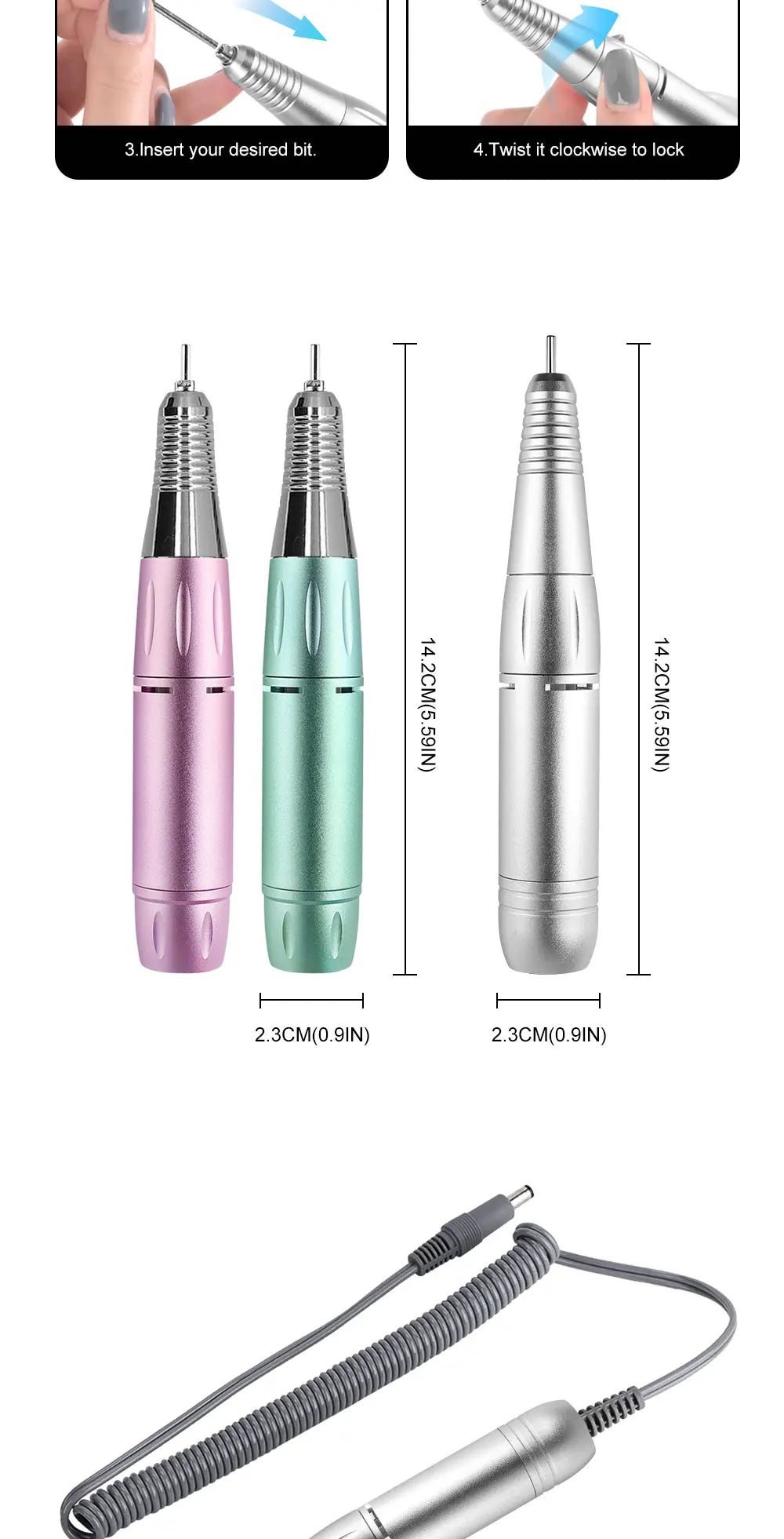 Electric DC Nail Drill Pen Handle File Polish Grind Machine Handpiece Manicure Pedicure Tool Nail Professional Drill Accessories