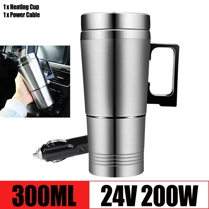12V 24V Travel Electric Kettle Stainless Steel Smart Temperature Control Touch Travel Coffee Mug Warmer for Car Truck Leakproof