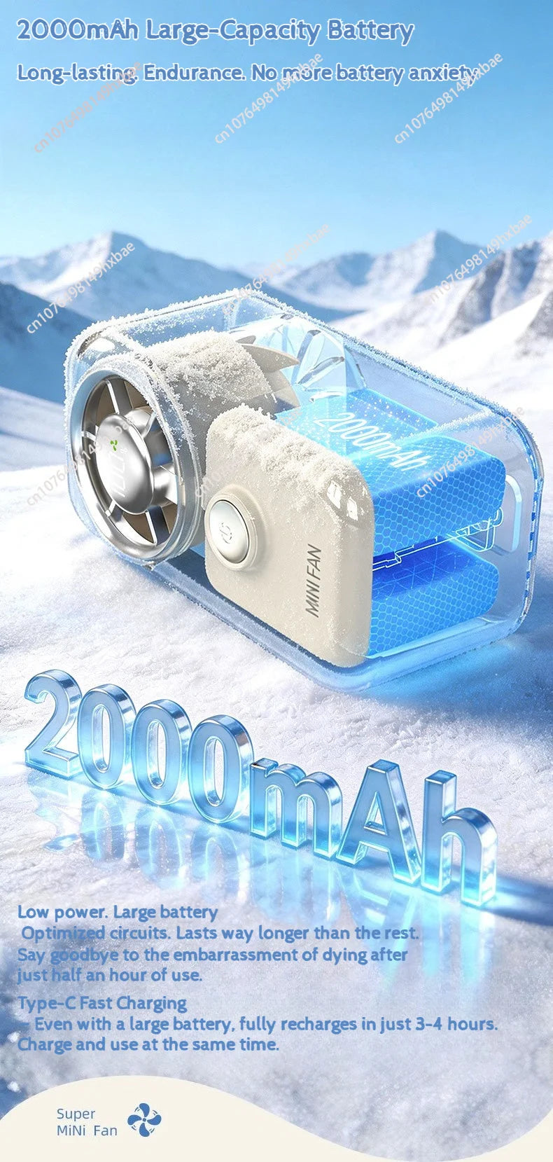 Portable mini fan | silent | long battery life/mini handheld fan, portable USB charging pocket fan, 5-speed silent cooling fan