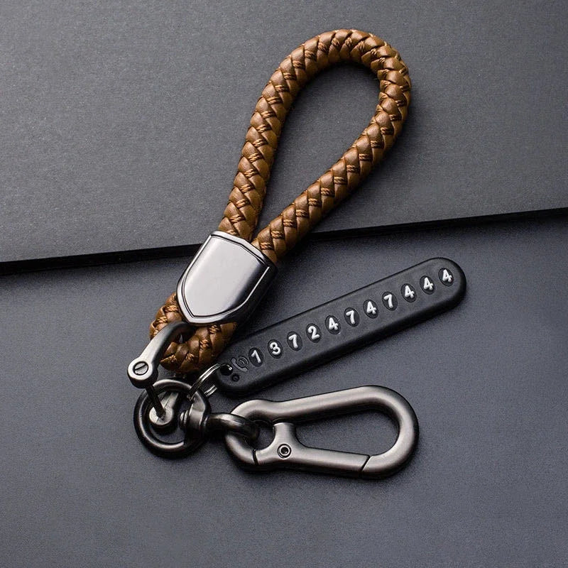 Fashion Men's Car Key Chain Key Ring Female Leather PU Lanyard Pendant Anti-lost Mobile Phone Number Plate Keychain Accessories