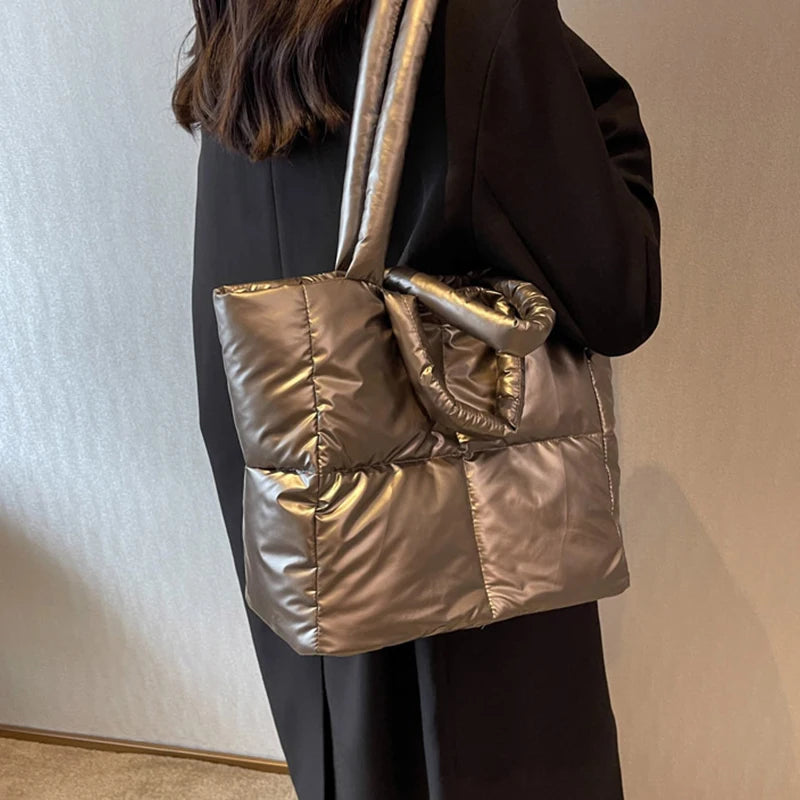 Yogodlns Large Capacity Underarm Bag Fashion Quilted Women Shoulder Bag Designer Space Padded Cotton Handbag Luxury Shopper Tote