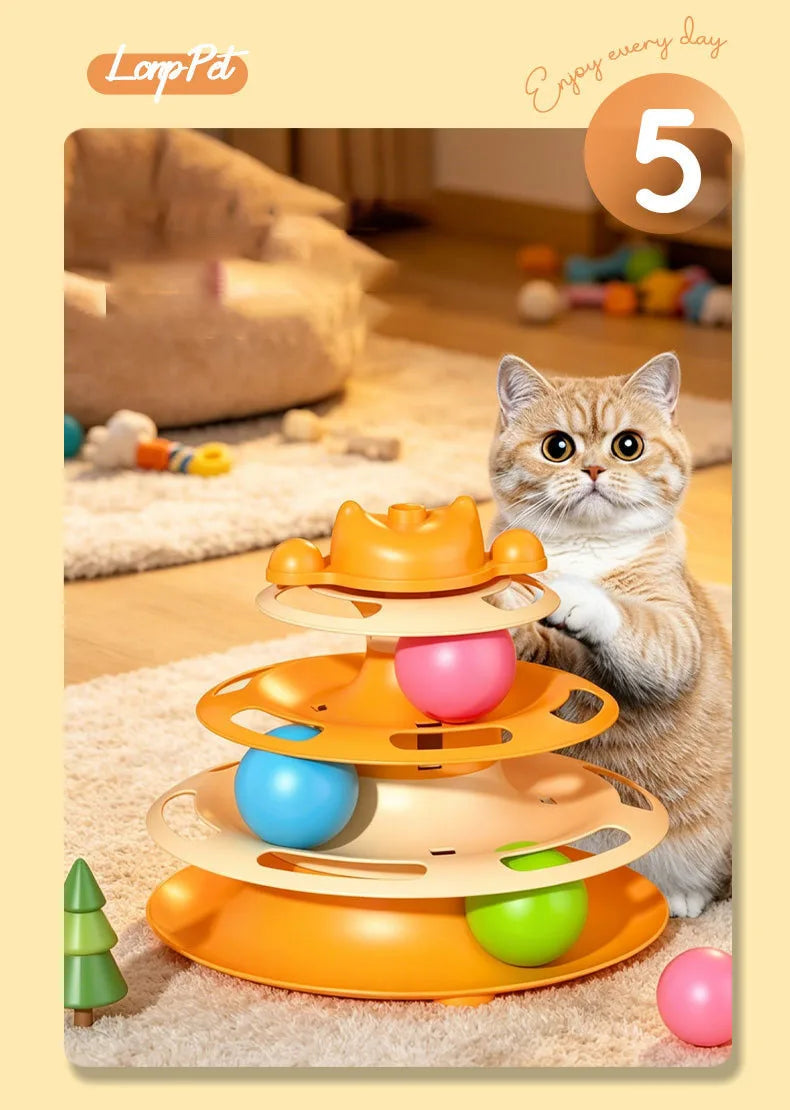 Interactive Cat Turntable Toy Feather Wand Rolling Ball Self Play Kitten Boredom Relief Indoor Pet Playing Accessory