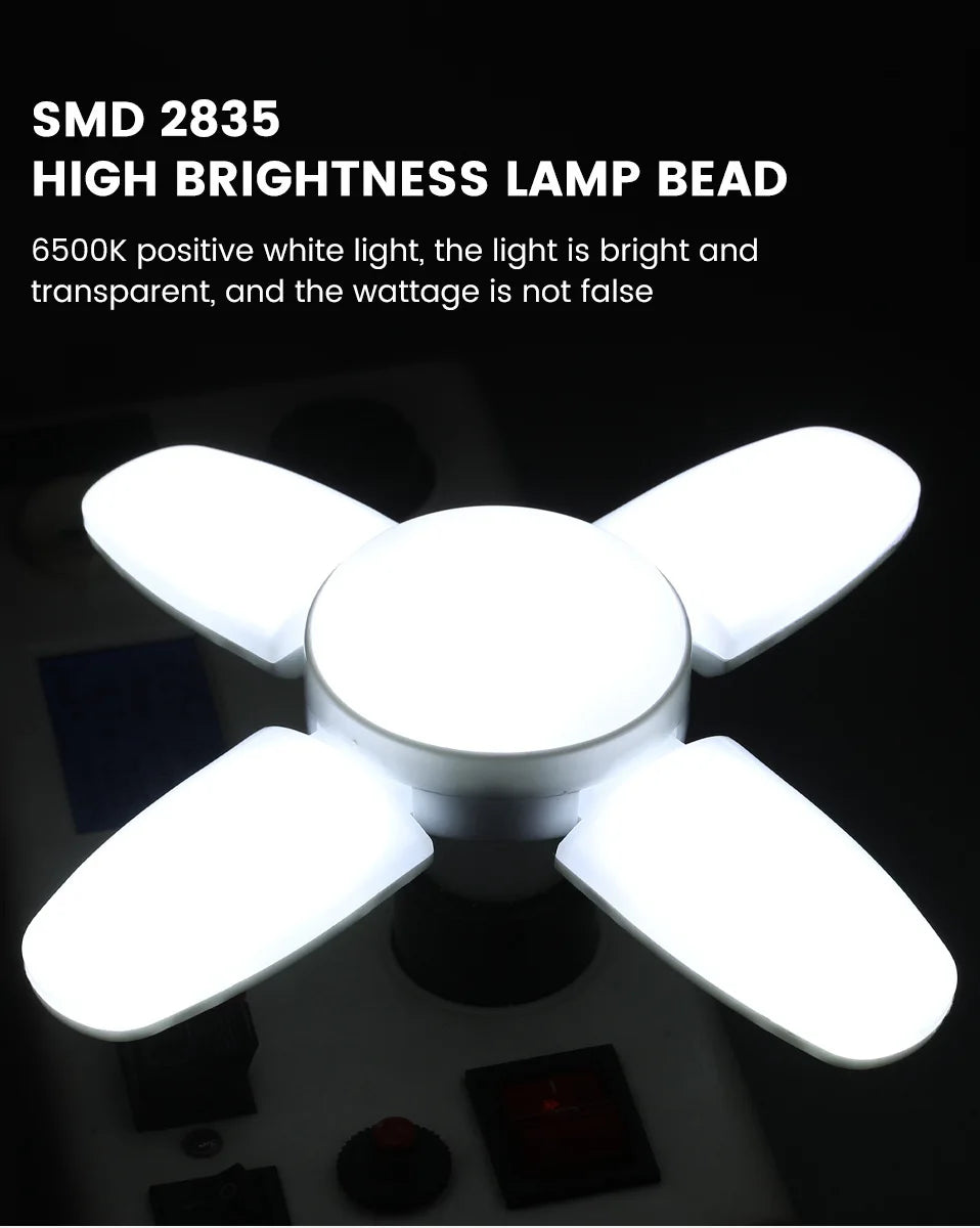 E27 Fan Shape Foldable 40LEDs Bulb AC220V/110V Deformation for Home Ceiling Lights Warehouse and Garage White Light 6500K Bulb