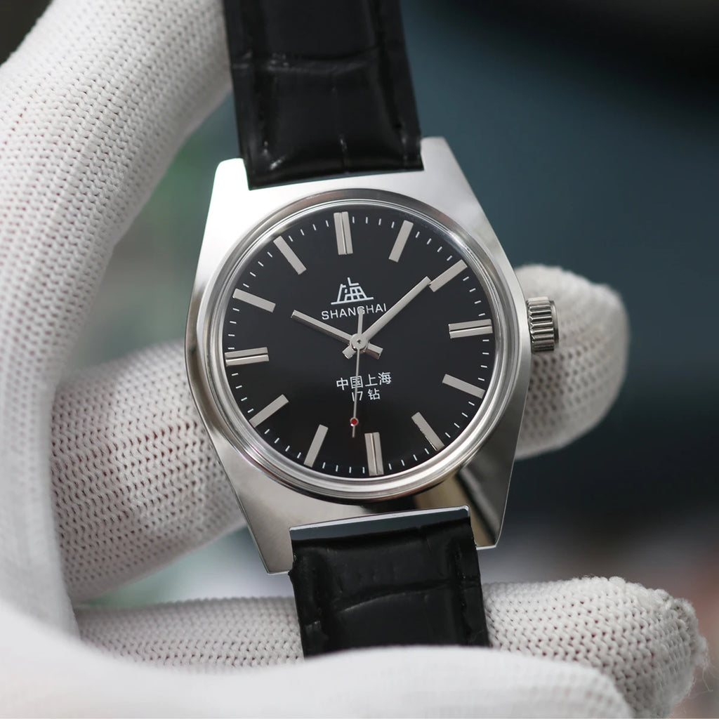 Shanghai 7120 Hand-Wind Mechanical Watch Men 36mm Retro Business Timepiece Classic Chinese Mechanical Watches