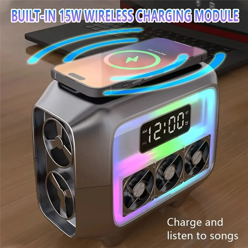 FAST-Bluetooth Speaker Stereo Loudspeaker Wireless Charger Pad Led Light Alarm Clock Fast Charging Station For Smartphone