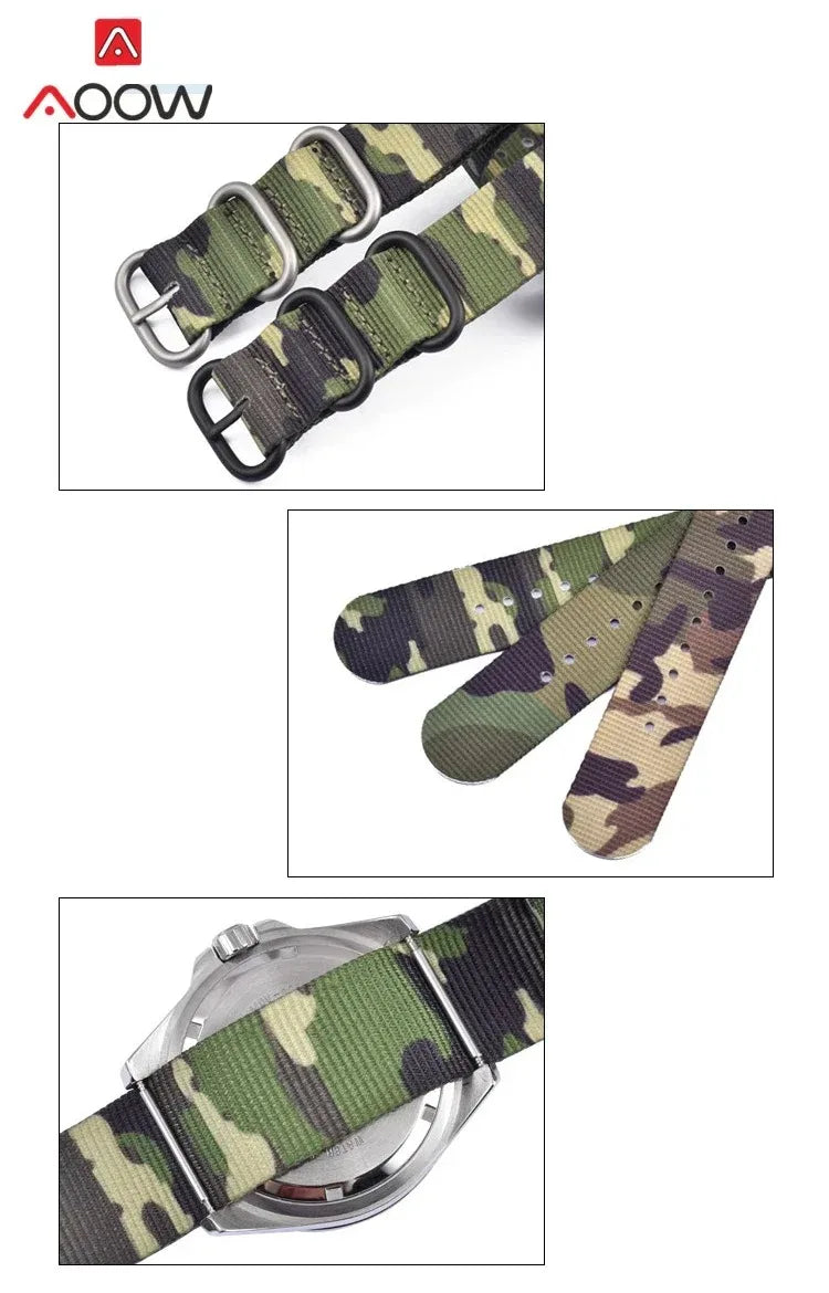 Durable Nylon Strap 20mm 22mm Stainless Steel Ring Buckle Camo Military Men Replacement Bracelet Watch Band Accessories