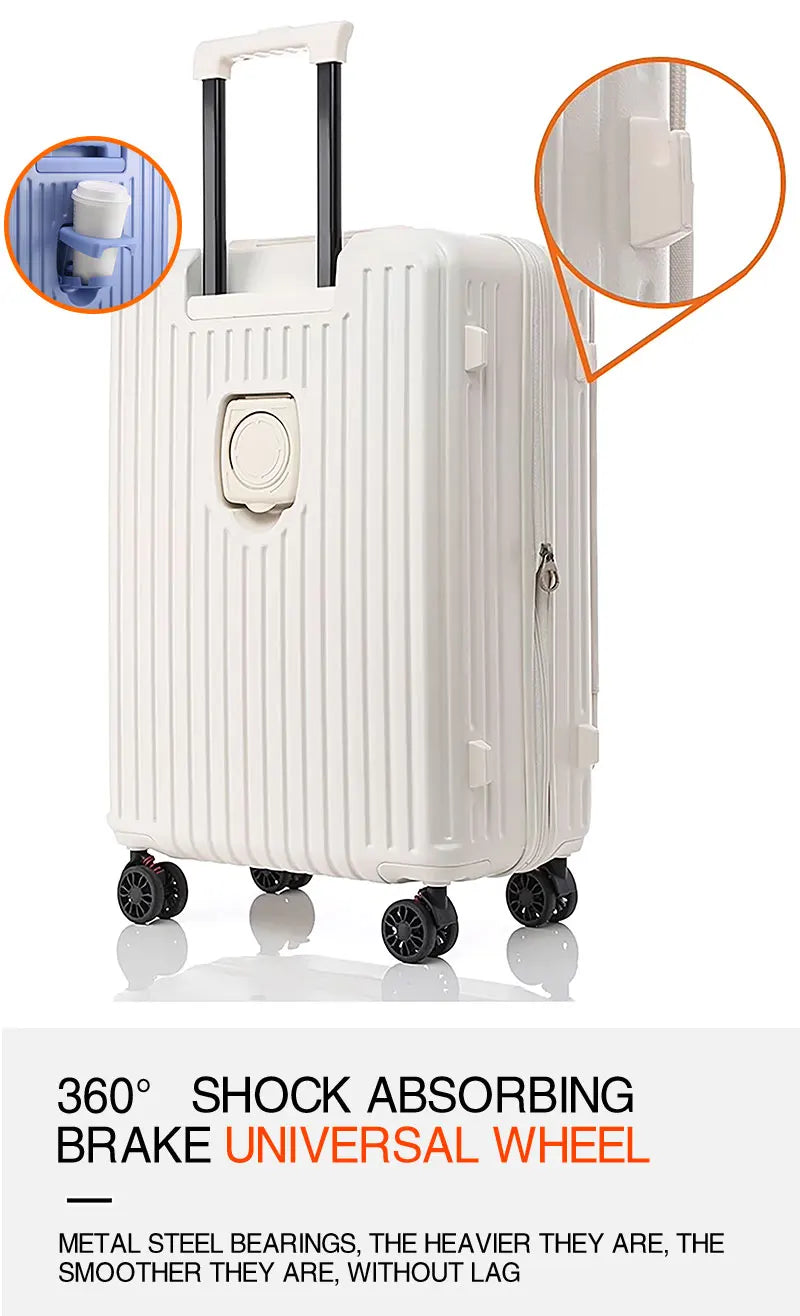 Multifunctional Front Opening Expandable Suitcase with Cup Holder Large Capacity Luggage 360° Shock Absorbing Wheels 20' 24' 28'