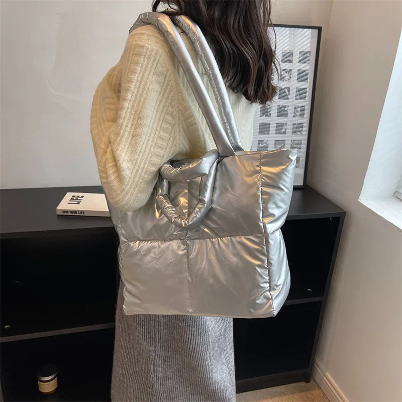 Yogodlns Large Capacity Underarm Bag Fashion Quilted Women Shoulder Bag Designer Space Padded Cotton Handbag Luxury Shopper Tote