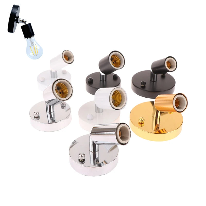 1Set Vintage E27/E14 Wall Lamp 180 Degree Rotation Socket Holder Adapter Iron Celling Light Sconces Adjustable Metal Lamp Base