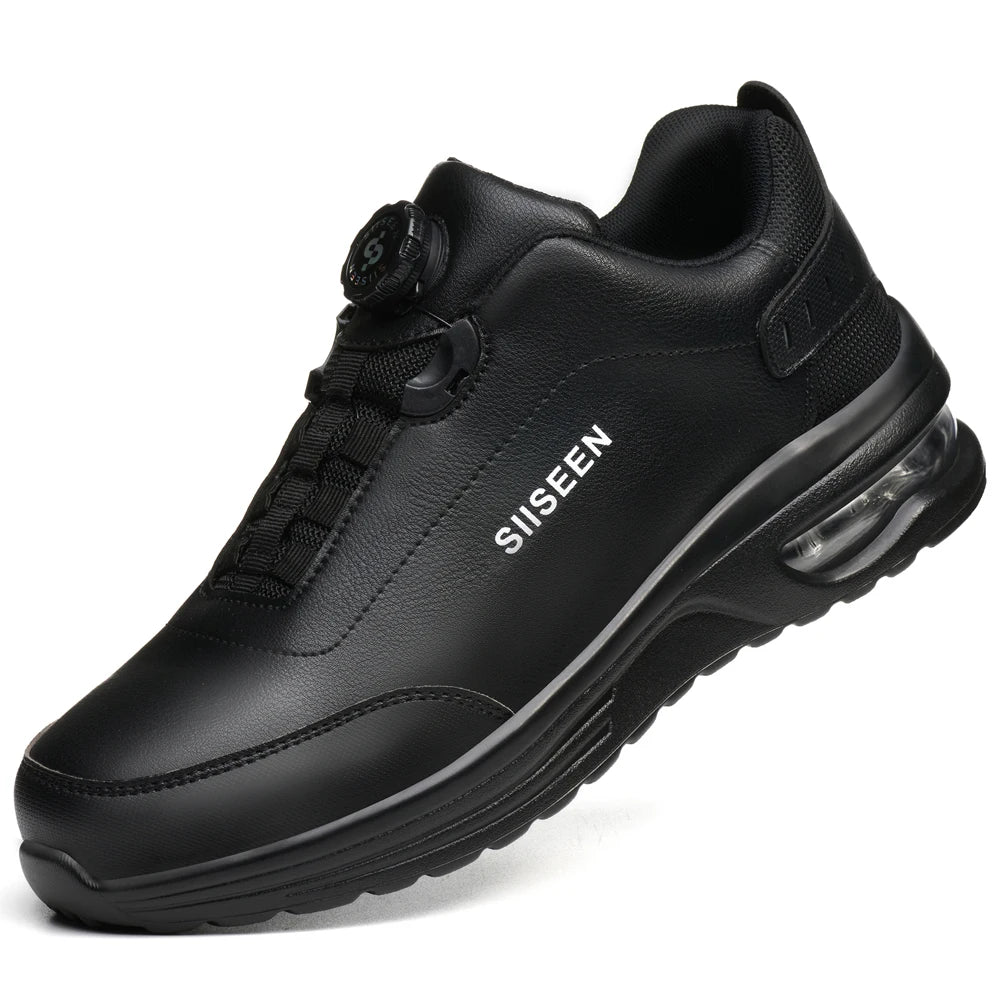 New Waterproof Safety Shoes Men Boots Rotating Button W0ork Sneakers Leather Shoes Anti-Smash Anti-Puncture Security Work Boots