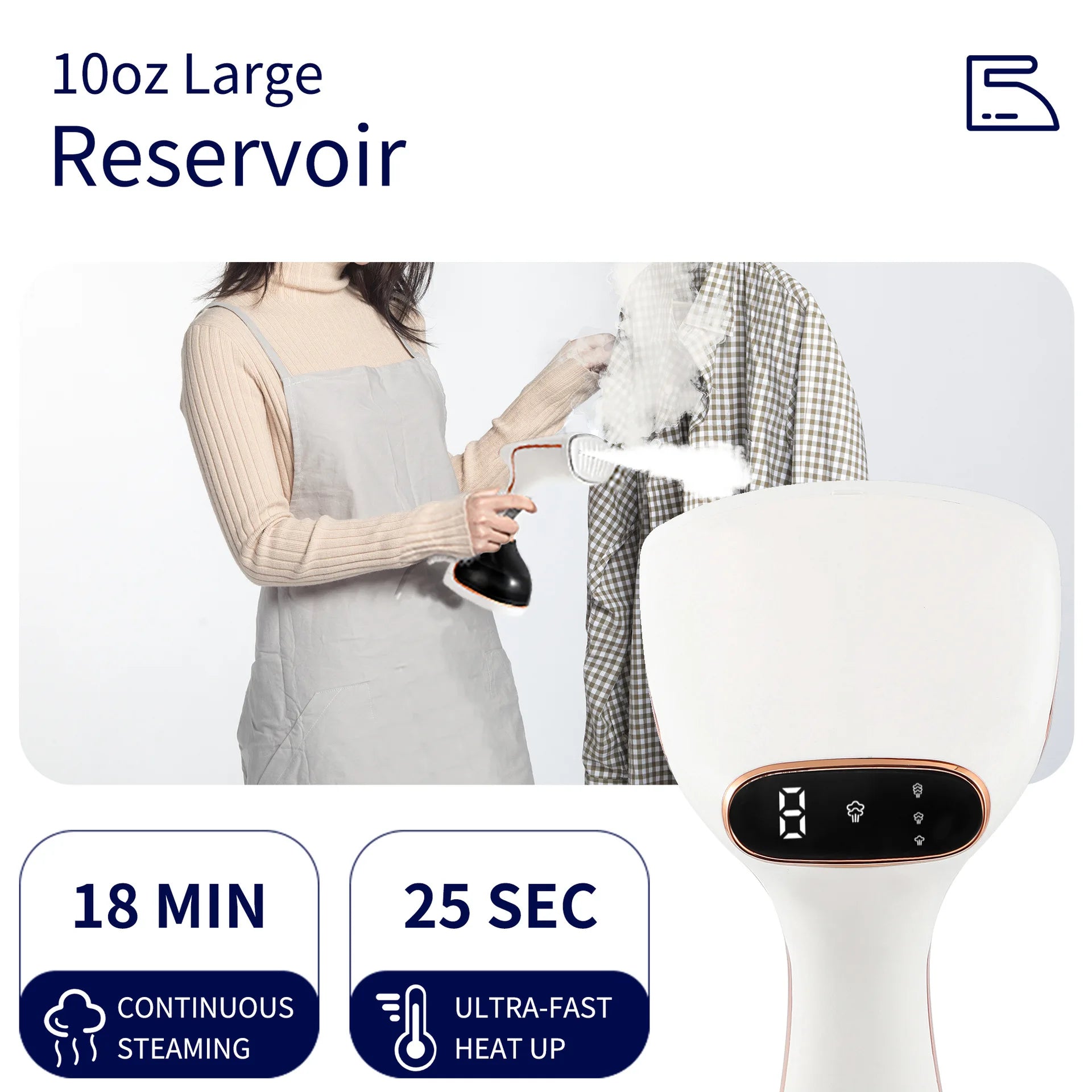 1800W Handheld Steam Hanging Iron Touch Screen Control 15 Seconds Fast Preheat 320ml Portable Home Small Fabric Clothes Steamer