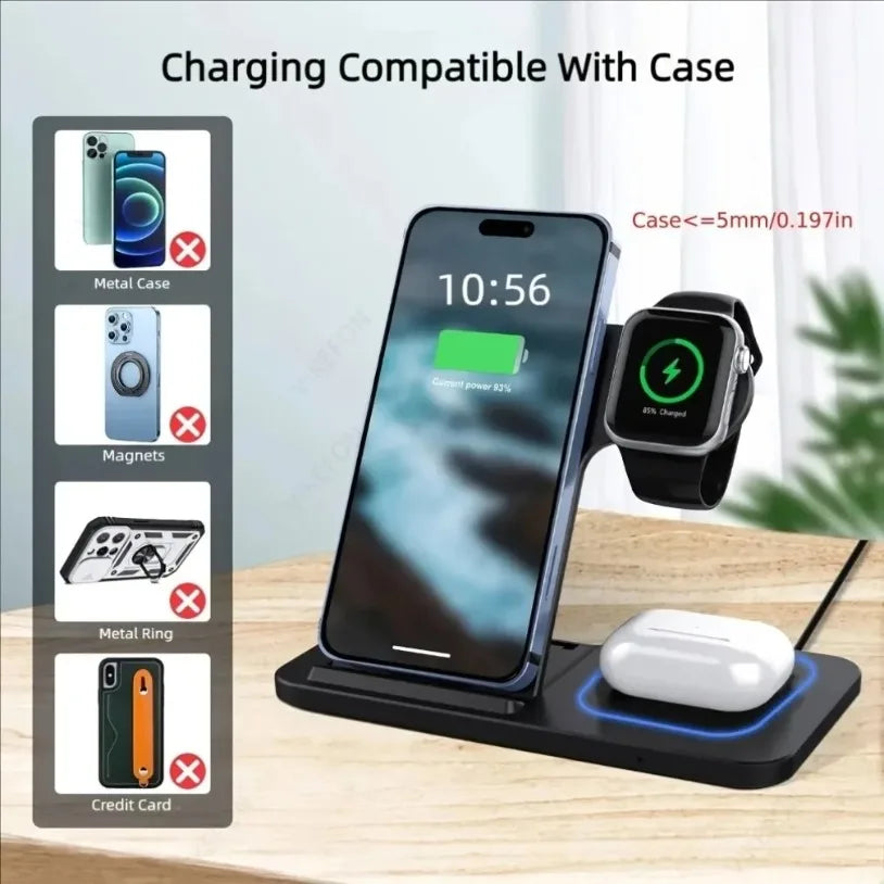 3 In 1 Foldable Wireless Charging Station for iPhone 12-17 Pro Max iWatch Ultra Airpods Pro Fast Charger Stand Dock