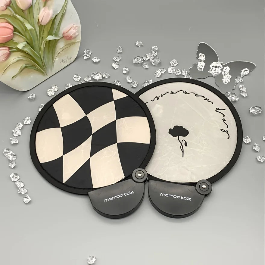 Portable handheld folding fan with storage bag, compact and portable, suitable for outdoor activities in summer