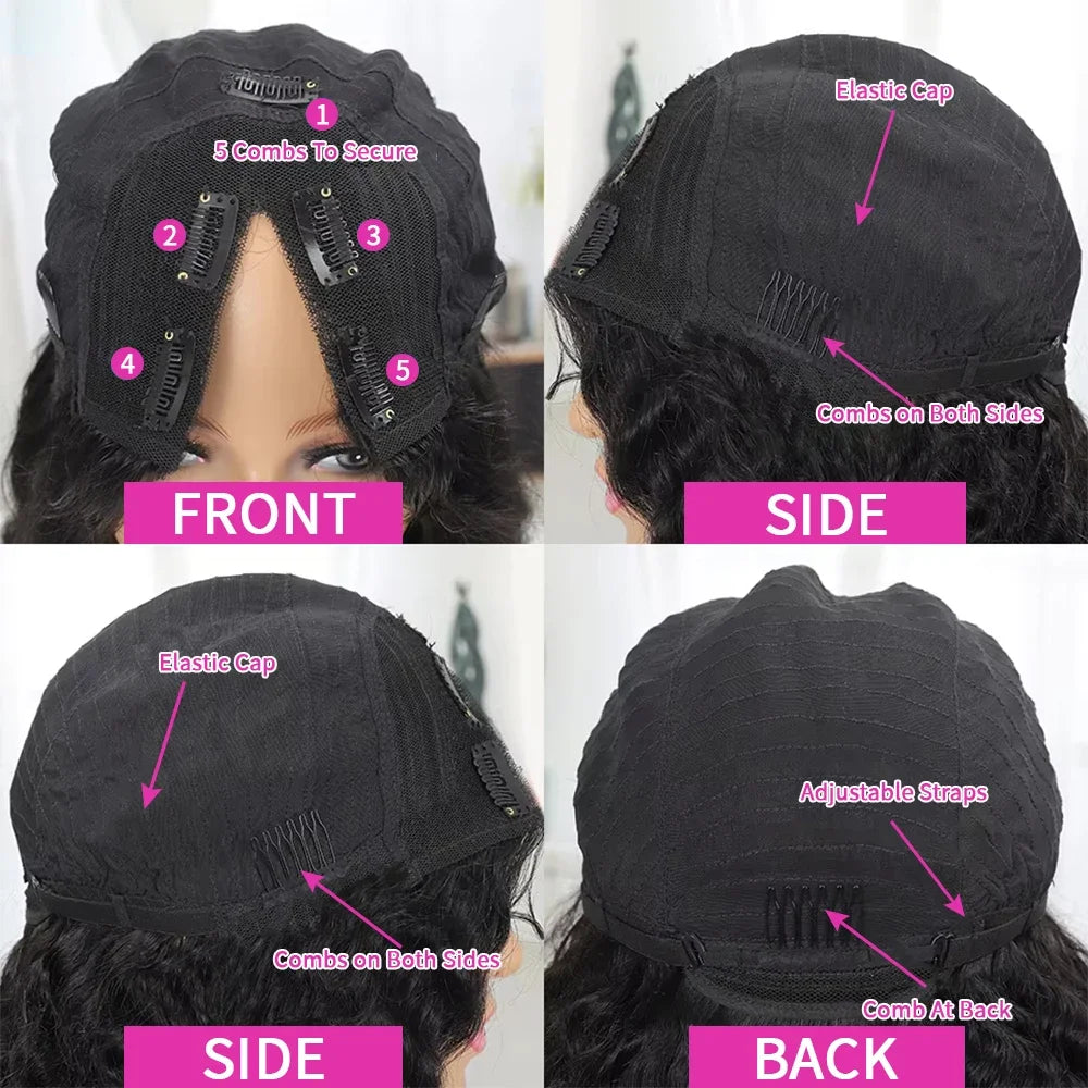 V Part Kinky Straight Wig Human Hair 220% Density 32 40 Inch V Shape Clip in Half Wigs No Leave Out No Sew In Wig Natural Color