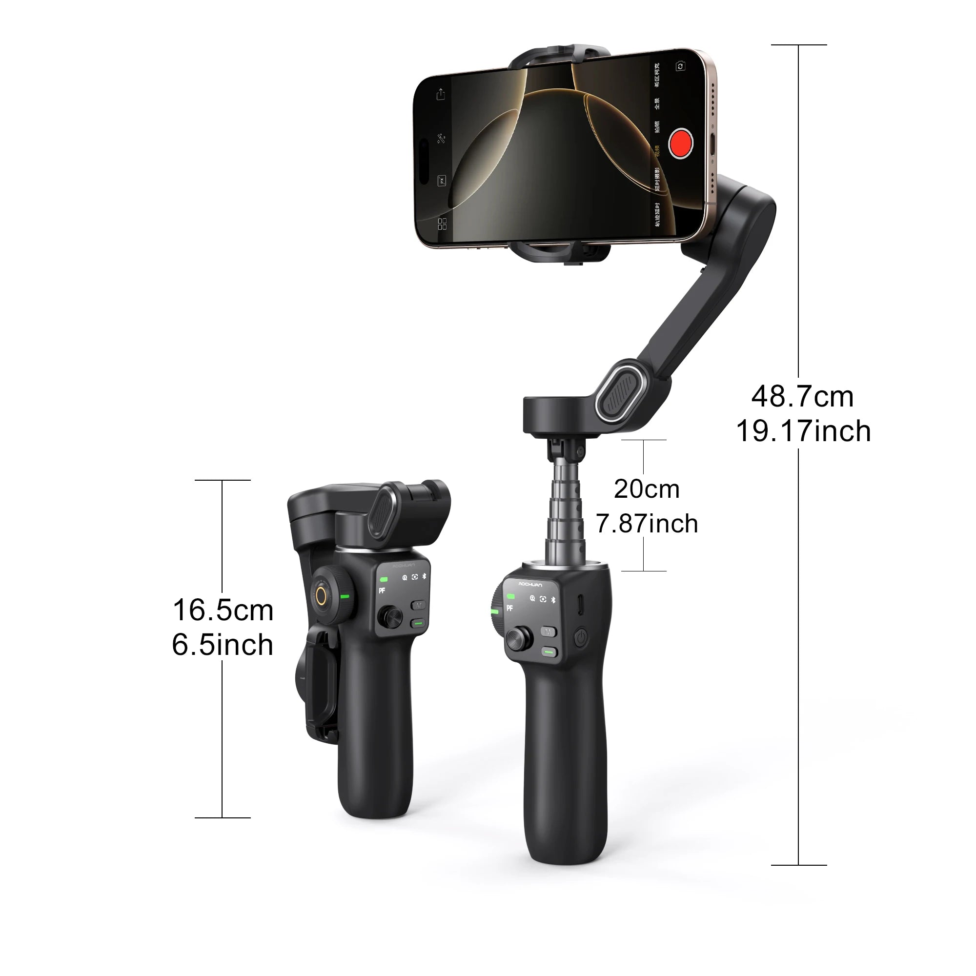 Smart handheld gimbal featuring AI face tracking and tripod combo."