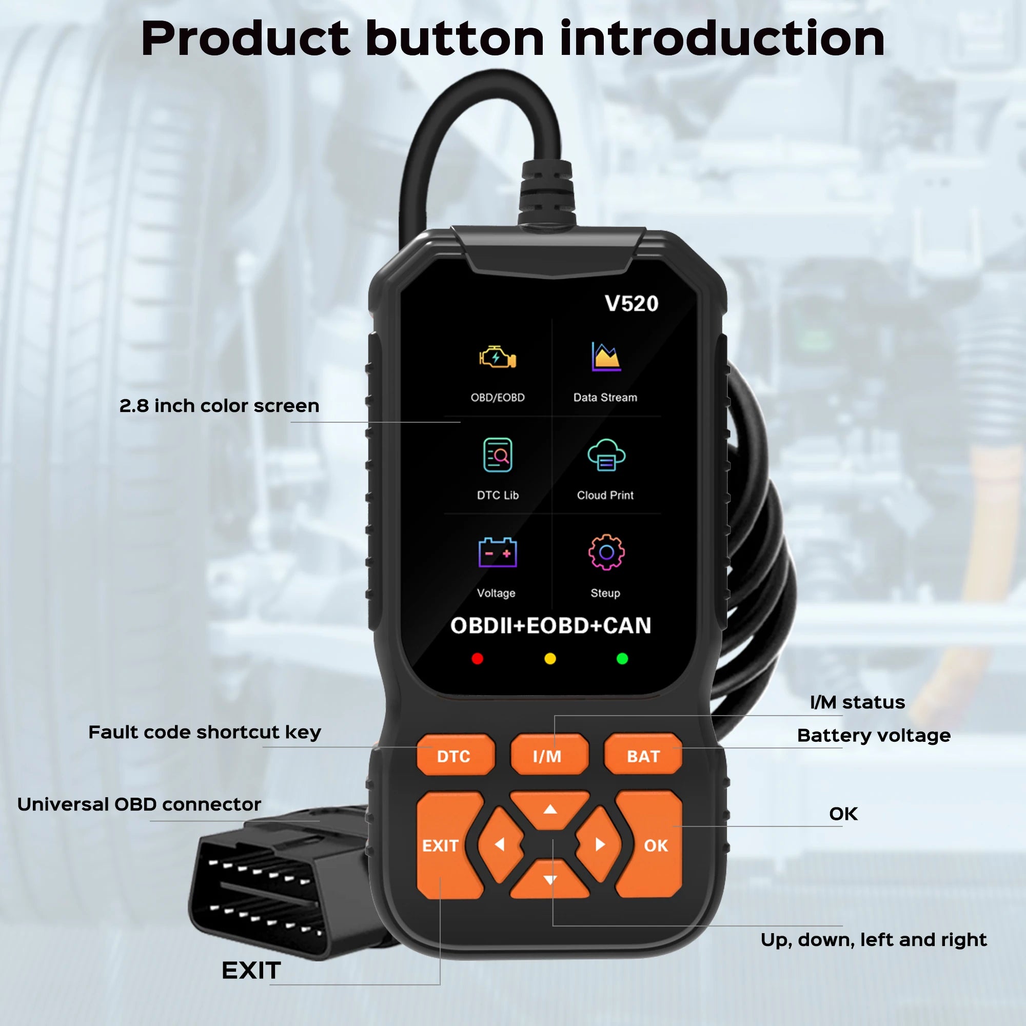 OBD2 Scanner Diagnostic Tool, Vehicle Check Engine Code Readers with Reset & I/M Readiness ,Car OBDII/EOBD Diagnostic Scan Tool