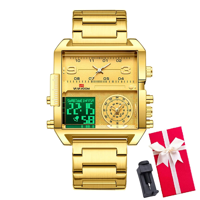 Dual Display Men Sports Watches For Male Clock Gold Black Men Digital Wrist Watches Top Brand Luxury Chronograph Quartz Watch