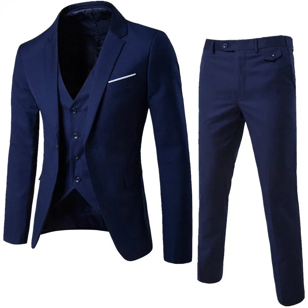 Suits For Men 3 Pieces Set Elegant Wedding  Fashion Classic Full Jackets Vest Pants Blazers Outfit 2025 Formal Costume