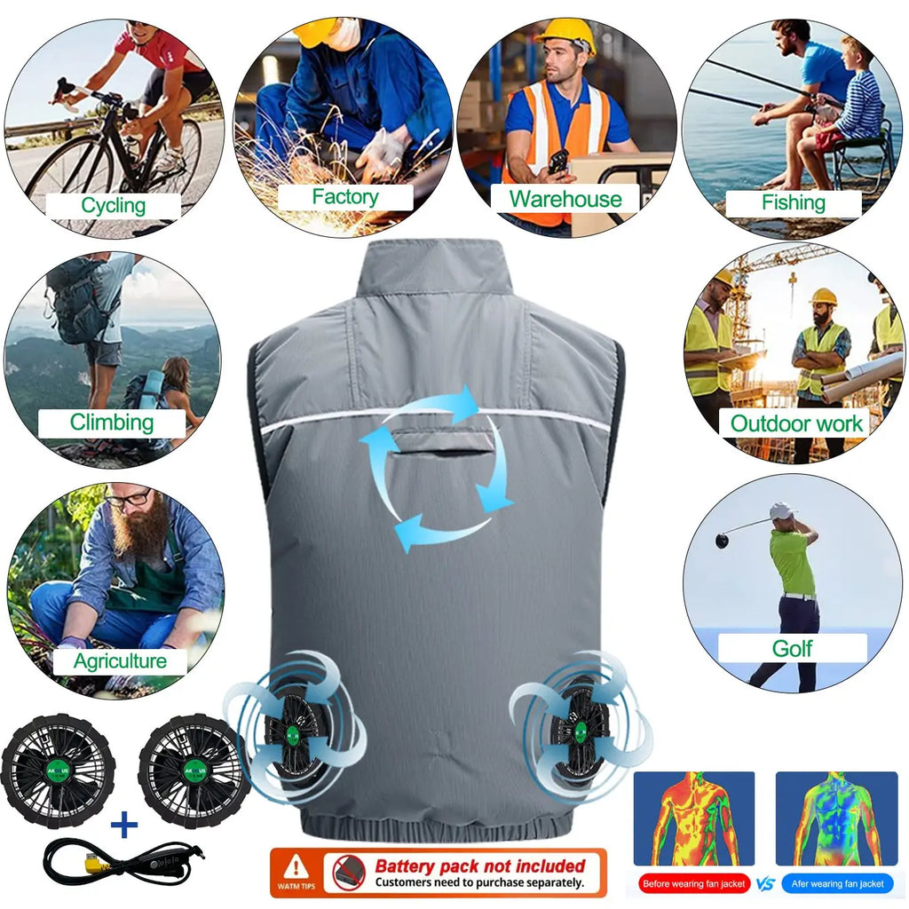 Hooded Cooling Vest Summer USB Charging 5V 12V Cooling Fan Air Conditioner Clothes Sleeveless Breathable Outdoor Sports Travel W