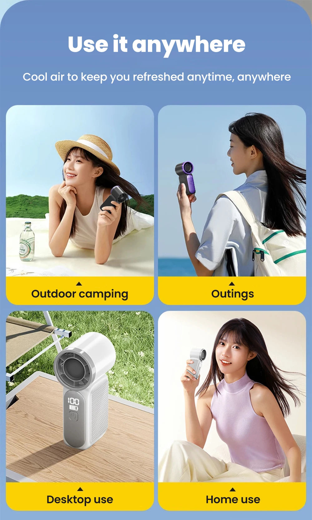 Portable Handheld Mini Fan Maximum Wind Speed 10m/s Folding Desktop 5speed Built in AI Chip Adjustment Fan Type-C Ports Charging