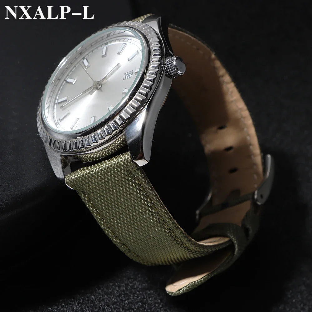 Quality Sailcloth Leather Watch Strap 20mm 22mm for Seiko for Omega Fabric Nylon Watchband Qucik Release Wristband Accessories