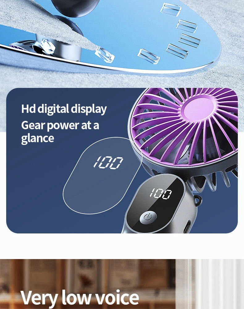Portable Handheld Fan Mini USB Fan With 6 Speeds and Digital Display Foldable 3-in-1 Handheld Neck and Desktop Fan For Outdoor