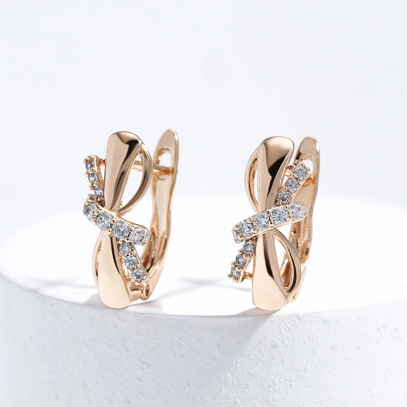 Kinel Hot 585 Rose Gold Color Earrings For Women Girl Fashion Bowknot Natural Zircon Accessories High Quality Daily Jewelry