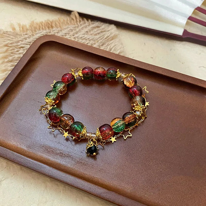 Star Bead Imitation Glass Bracelet for Girls' Christmas, Colorful and Trendy Atmosphere, High-End and Versatile Bracelet Gifts